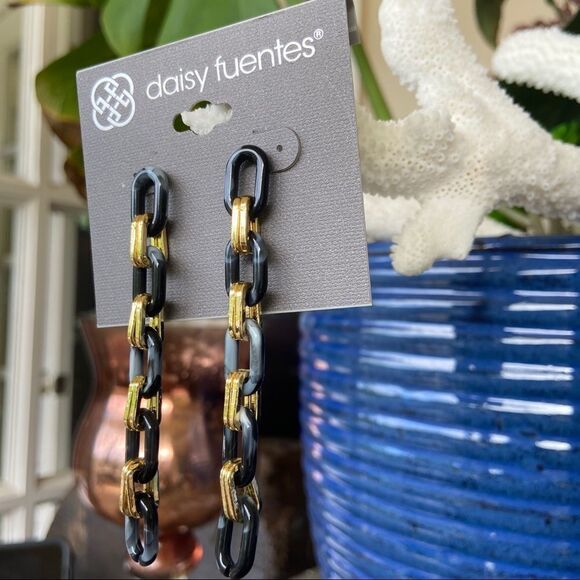 Waterfall Chain Link Gold Black Daisy Fuentes Fashion Earrings $16ea / 3 for $25 - Picture 2 of 7
